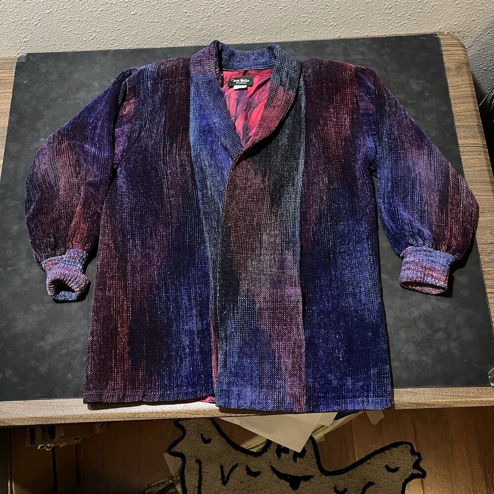 Joan McGee Silk Hand-Woven OOAK Fiber Art Wearable Artist Open Jacket Wizard 70s